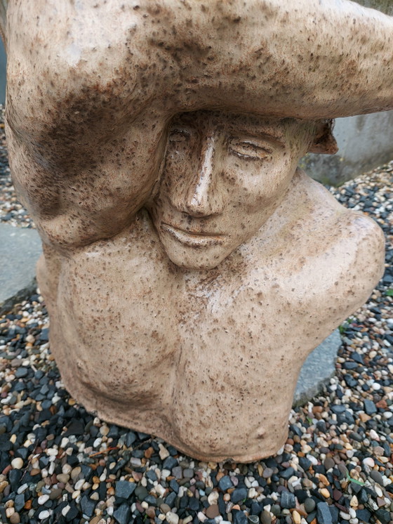 Image 1 of Bust Ceramic Garden Statue Signed