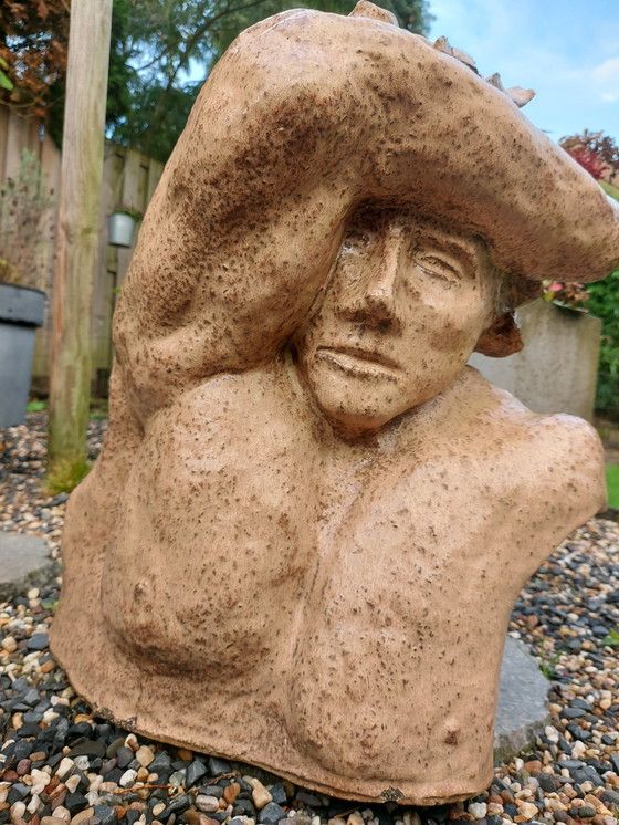 Image 1 of Bust Ceramic Garden Statue Signed