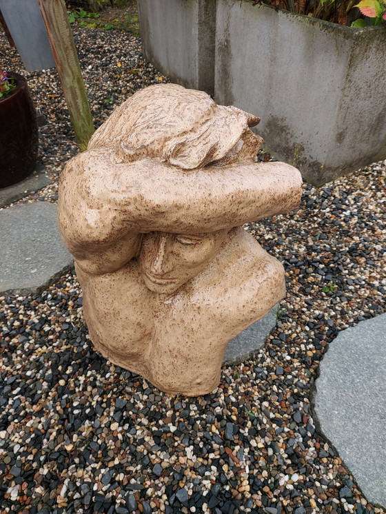 Image 1 of Bust Ceramic Garden Statue Signed