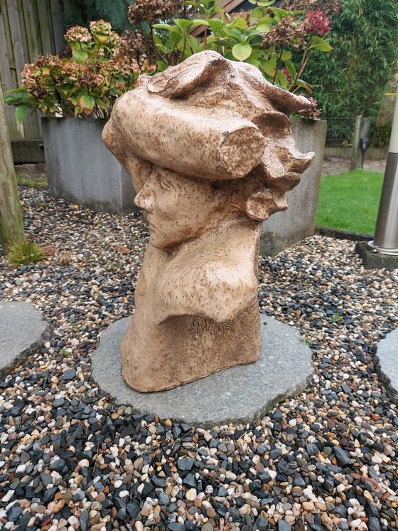 Image 1 of Bust Ceramic Garden Statue Signed