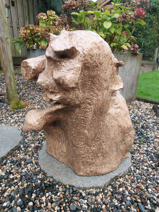 Image 1 of Bust Ceramic Garden Statue Signed