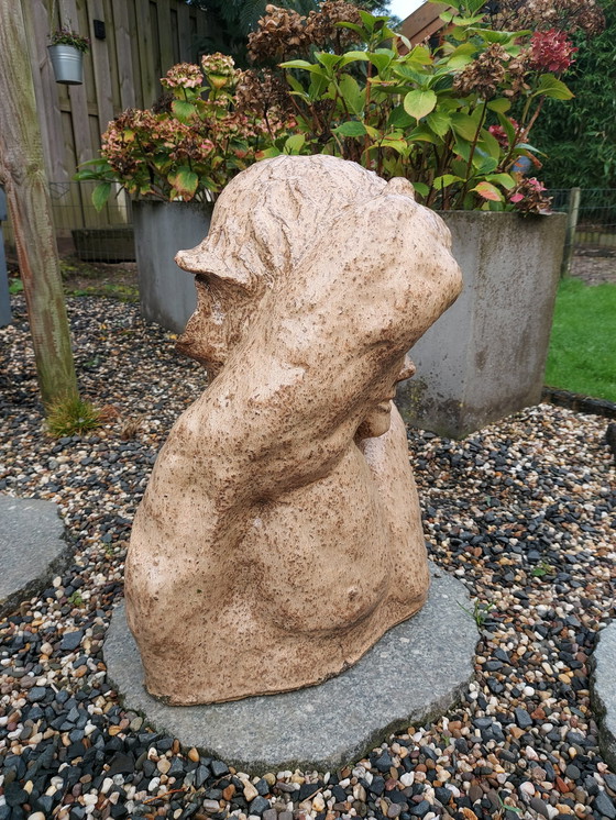 Image 1 of Bust Ceramic Garden Statue Signed