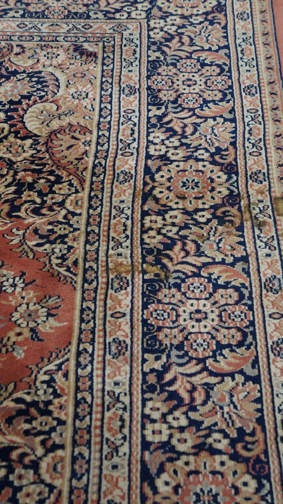 Image 1 of Old pink, red and blue oriental wool rug, 285x202cm