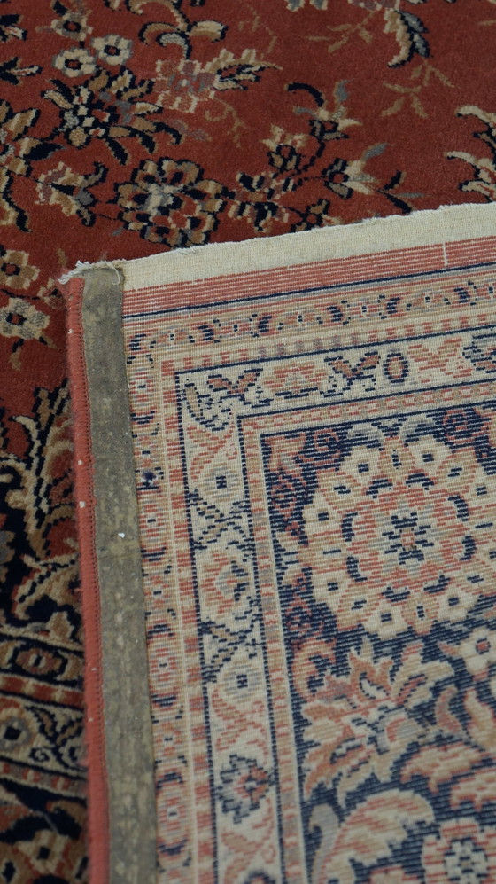 Image 1 of Old pink, red and blue oriental wool rug, 285x202cm