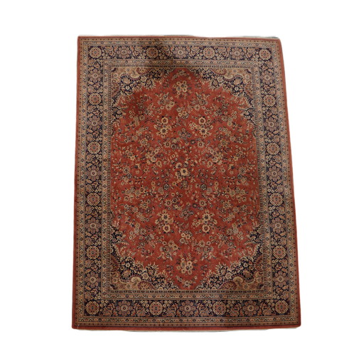 Tapis oriental en laine vieux rose, rouge et bleu, 285x202cm