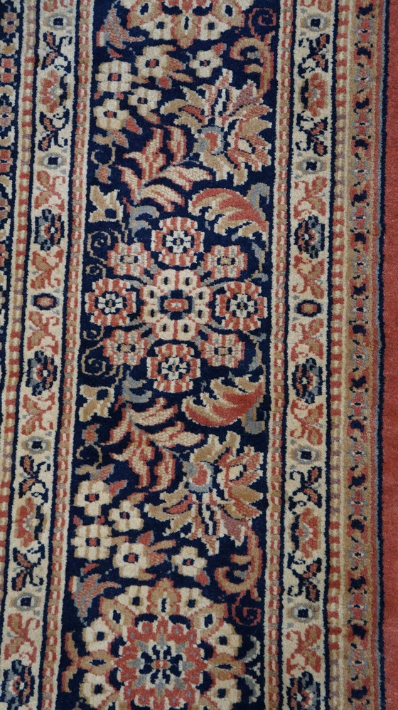 Image 1 of Old pink, red and blue oriental wool rug, 285x202cm