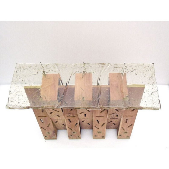 Image 1 of Vintage console "Golden eyes" in exotic wood, resin and brass, 1990s