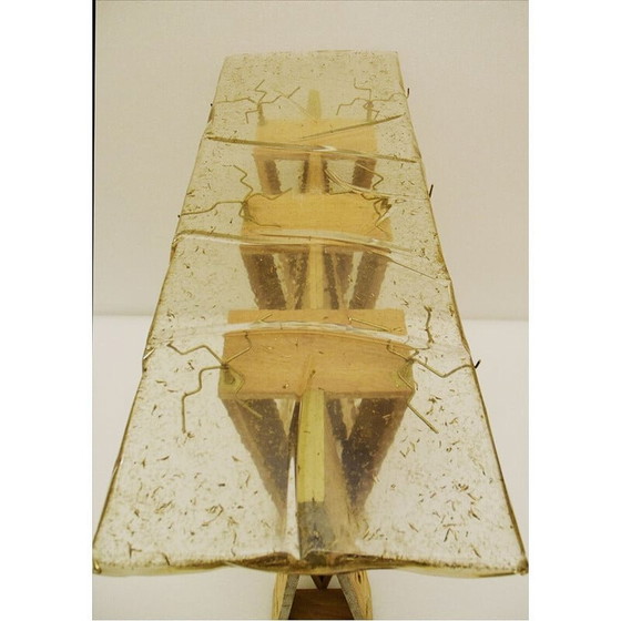 Image 1 of Vintage console "Golden eyes" in exotic wood, resin and brass, 1990s