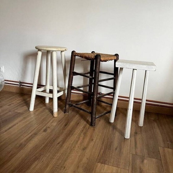 Image 1 of Set of 3 mismatched vintage high stools