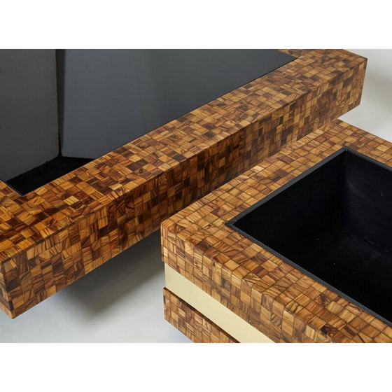 Image 1 of Vintage bar table in olive wood and brass marquetry by Sandro Petti, 1970