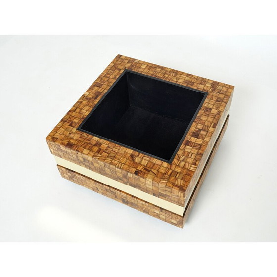 Image 1 of Vintage bar table in olive wood and brass marquetry by Sandro Petti, 1970