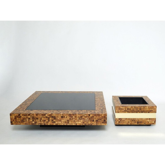 Image 1 of Vintage bar table in olive wood and brass marquetry by Sandro Petti, 1970