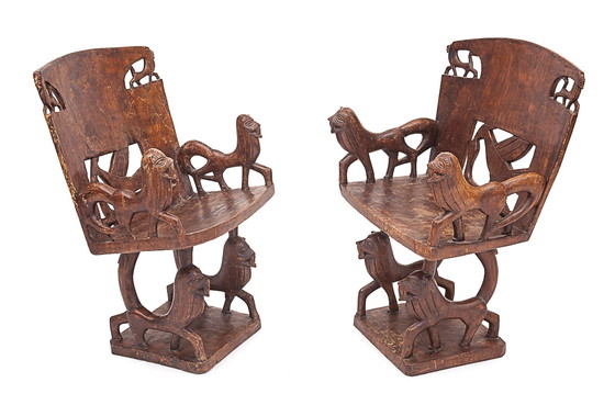 Image 1 of Set of 4 carved armchairs, 1950