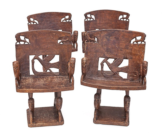 Image 1 of Set of 4 carved armchairs, 1950