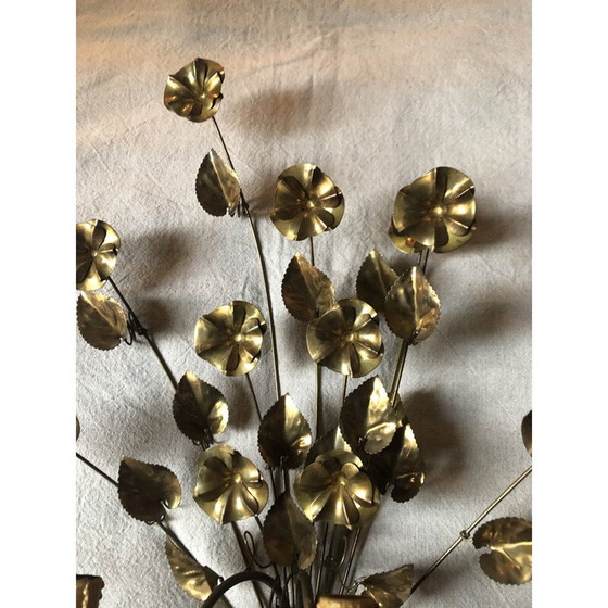 Image 1 of Coppia di lampade da parete vintage "Flower" in metallo dorato a 4 luci, 1960