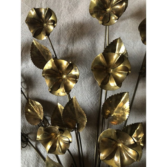 Image 1 of Coppia di lampade da parete vintage "Flower" in metallo dorato a 4 luci, 1960