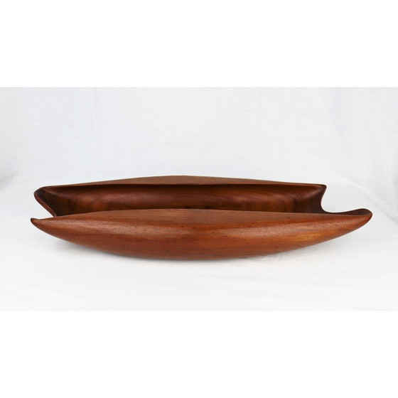 Image 1 of Vintage Scandinavian cup in carved teak, 1960