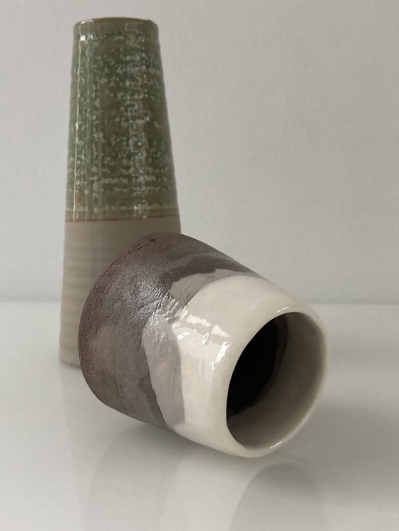 Image 1 of Set Of Two Retro Vases, Ceramic With Glaze