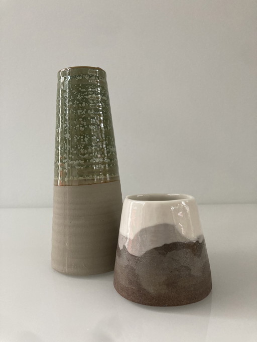 Set Of Two Retro Vases, Ceramic With Glaze