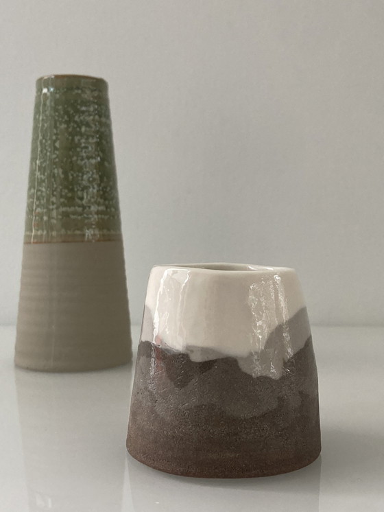 Image 1 of Set Of Two Retro Vases, Ceramic With Glaze