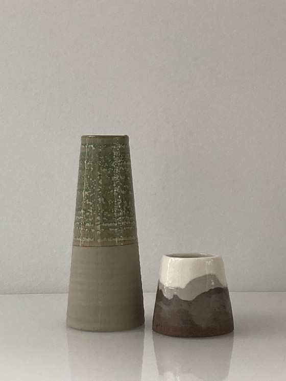 Image 1 of Set Of Two Retro Vases, Ceramic With Glaze