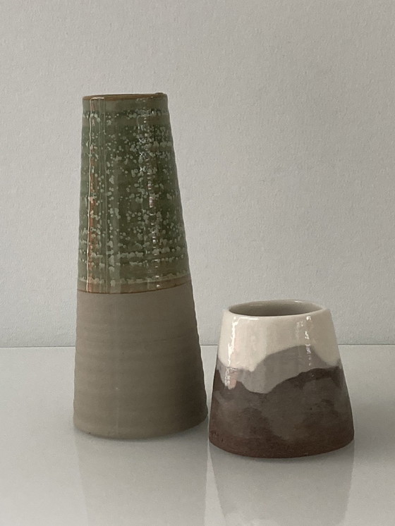 Image 1 of Set Of Two Retro Vases, Ceramic With Glaze