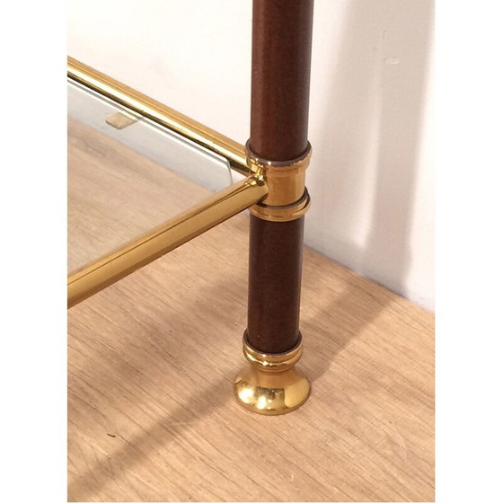 Image 1 of Pair of vintage brass and burgundy lacquer sofa ends, 1970