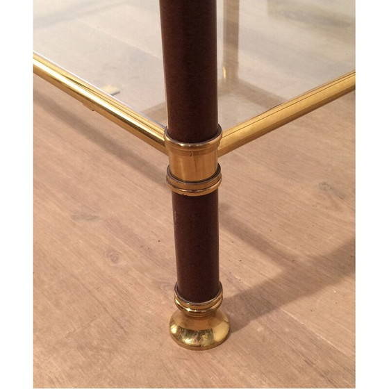 Image 1 of Pair of vintage brass and burgundy lacquer sofa ends, 1970