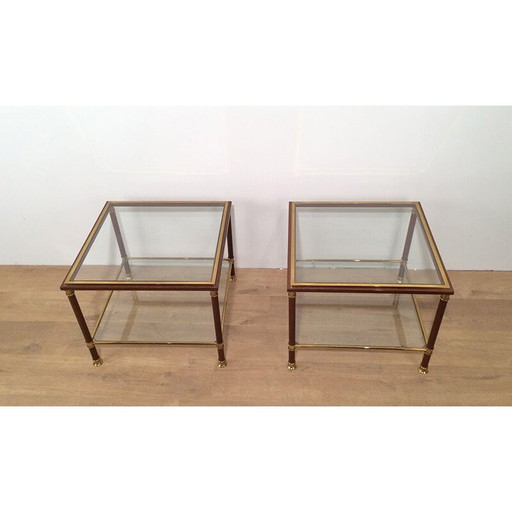 Coppia di estremità per divano vintage in ottone e lacca bordeaux, 1970