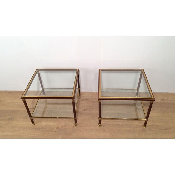 Image 1 of Pair of vintage brass and burgundy lacquer sofa ends, 1970