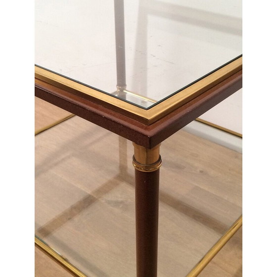 Image 1 of Pair of vintage brass and burgundy lacquer sofa ends, 1970