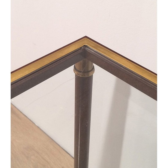 Image 1 of Pair of vintage brass and burgundy lacquer sofa ends, 1970