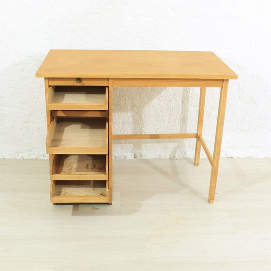 Image 1 of Vintage solid oak and beech shutter desk, 1950
