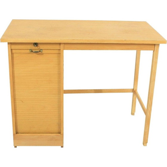Image 1 of Vintage solid oak and beech shutter desk, 1950