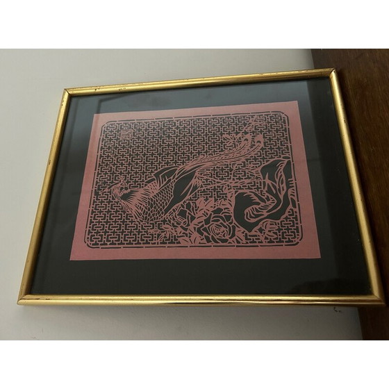 Image 1 of Set of 3 vintage “cut paper birds” paintings, 1970
