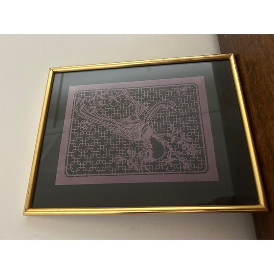 Image 1 of Set of 3 vintage “cut paper birds” paintings, 1970