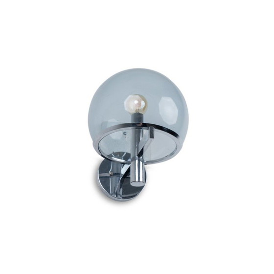 Image 1 of Pair of vintage wall lamp in chrome metal and smoked glass in boulle shape by Gaetano Sciolari, Italy 1970