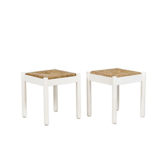 Image 1 of Pair of vintage stools in lacquered wood and straw, 1970