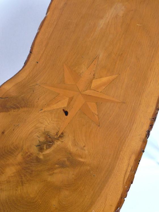 Image 1 of 1970s Regency design side coffee table made of a thick tree slice and with 3 plexiglass legs