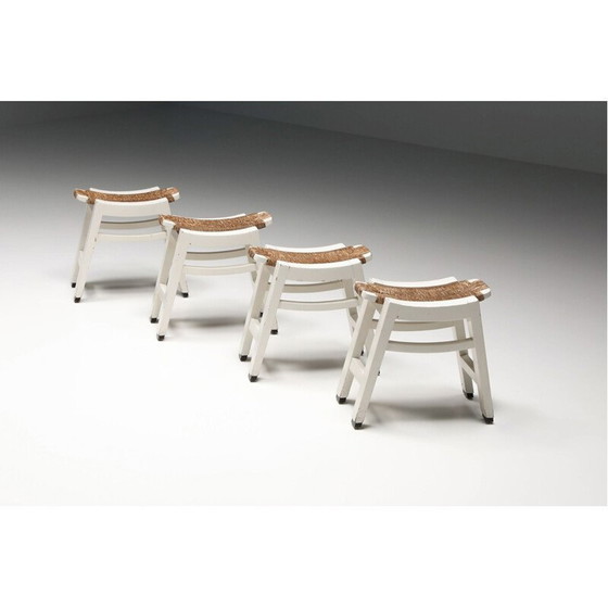 Image 1 of Set of 4 vintage rush stools by W. Kuyper, 1950s