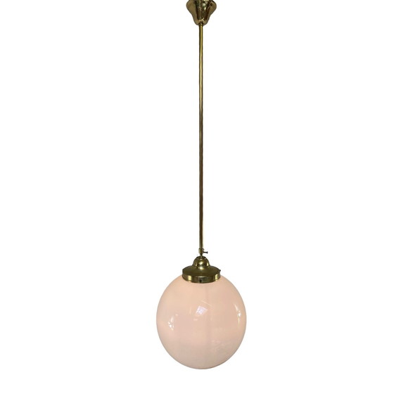 Image 1 of Art deco - Hanging pedant with opaline glass and Brass framework - very large, adjustable in height