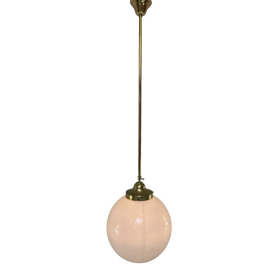 Image 1 of Art deco - Hanging pedant with opaline glass and Brass framework - very large, adjustable in height