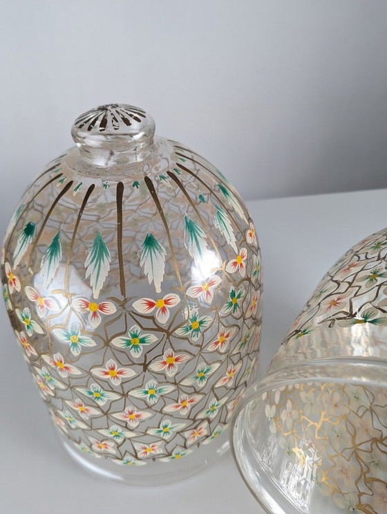 Image 1 of 2X Hand-Painted Floral Glass Lanterns