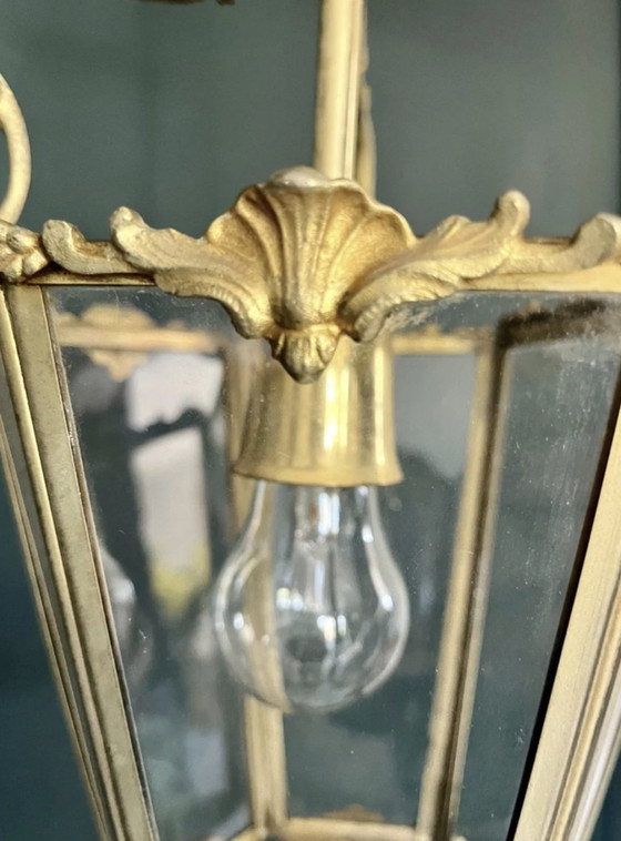 Image 1 of Art Nouveau Bronze Gilt And Glass Faceted Pendant Lantern 1900