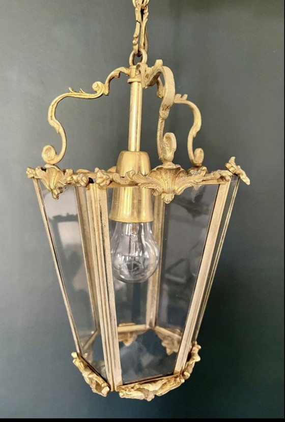 Image 1 of Art Nouveau Bronze Gilt And Glass Faceted Pendant Lantern 1900