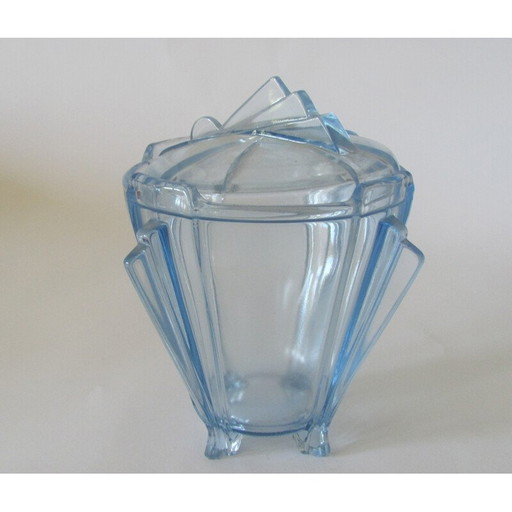 Vintage pressed glass cookie jar, Czechoslovakia 1950