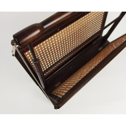 Vintage folding magazine rack in brass and wood, Italy 1960