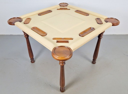 Valenti Walnut Wood Calf Leather Play Table Bridge Table 4 Pers.