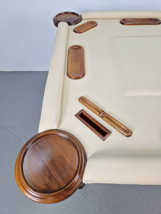 Valenti Walnut Wood Calf Leather Play Table Bridge Table 4 Pers.
