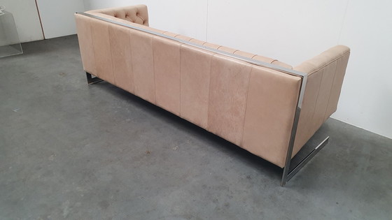 Image 1 of canapé chesterfield vintage design cuir beige camel modèle cube